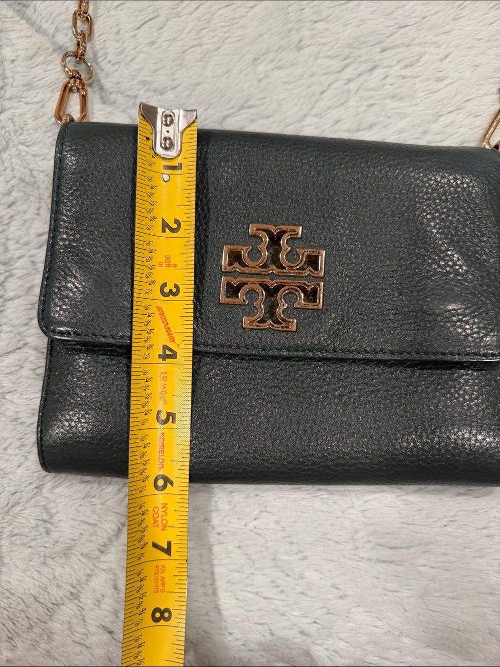 Tory Burch Green Pebbled Leather Chain Crossbody with Gold Logo - Picture 9 of 11